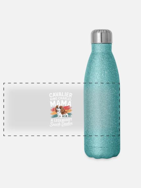 Cavalier King Charles Mama Revendeur de collations légendaire - Gourde isotherme panoramique pailletée 500 ml - paillettes bleues - Devant