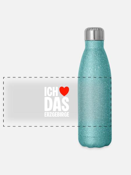 Ich liebe das Erzgebirge - Panorama Glitzer Isolierflasche 500 ml - Blau Glitzer - Vorne