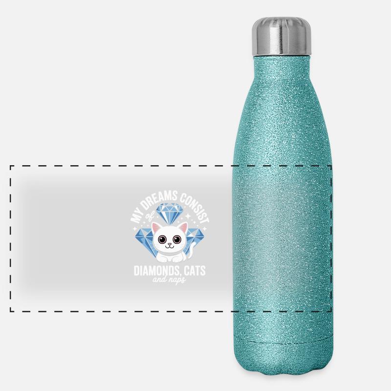 Les rêves sont faits de diamants, de chats, de siestes Gourde isotherme panoramique pailletée 500 ml
