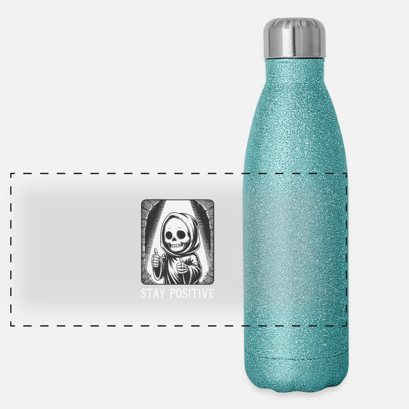 Stay Positive – Grim Reaper Skeleton Design Humor Panoramic Glitter Thermal Bottle 500 ml