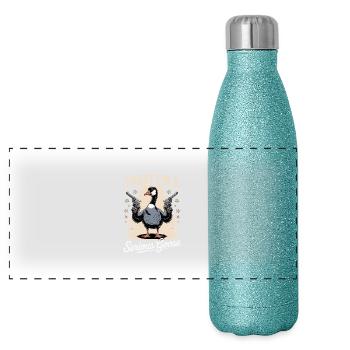 Today I'm a Serious Goose Lustige Gans mit Pistole - Panoramic Glitter Thermal Bottle 500 ml - blue glitter - Front