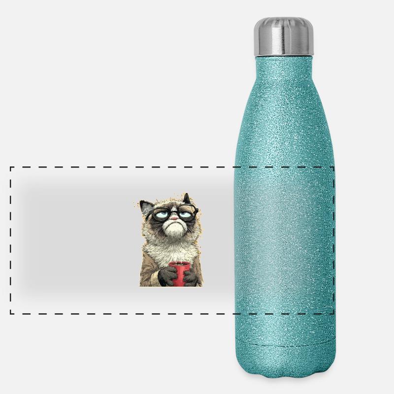 Lustige Katze mit Kaffee Panorama Glitzer Isolierflasche 500 ml