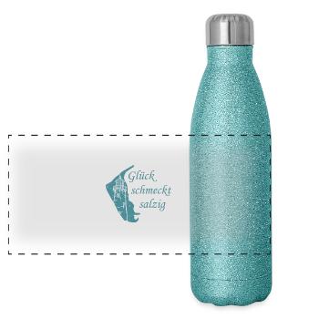 Amrum Urlaub Glück schmeckt salzig - Panorama Glitzer Isolierflasche 500 ml - Blau Glitzer - Vorne
