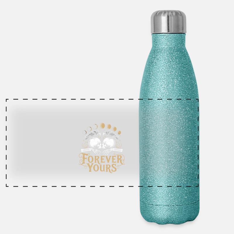 Forever Yours – Gothic Love Design mit Totenköpfen Panorama Glitzer Isolierflasche 500 ml