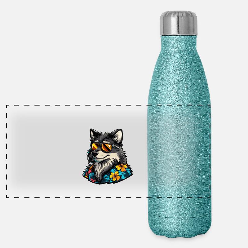 Wolf Comic Cool Sommer Panorama Glitzer Isolierflasche 500 ml