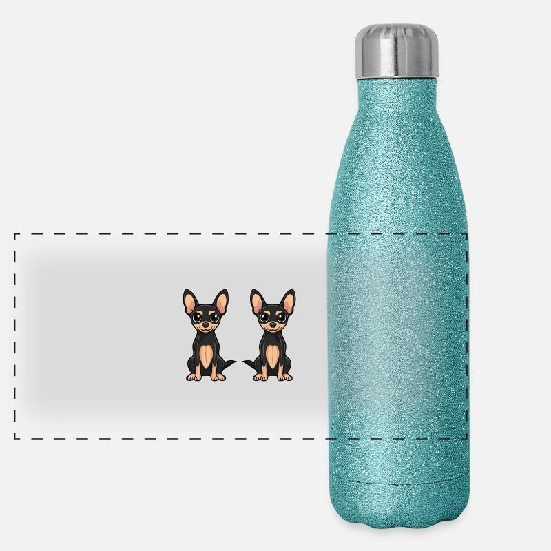 Pinscher Dog Comic Panoramic Glitter Thermal Bottle 500 ml