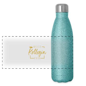 Beste Kollegin Ever - Panorama Glitzer Isolierflasche 500 ml - Blau Glitzer - Vorne