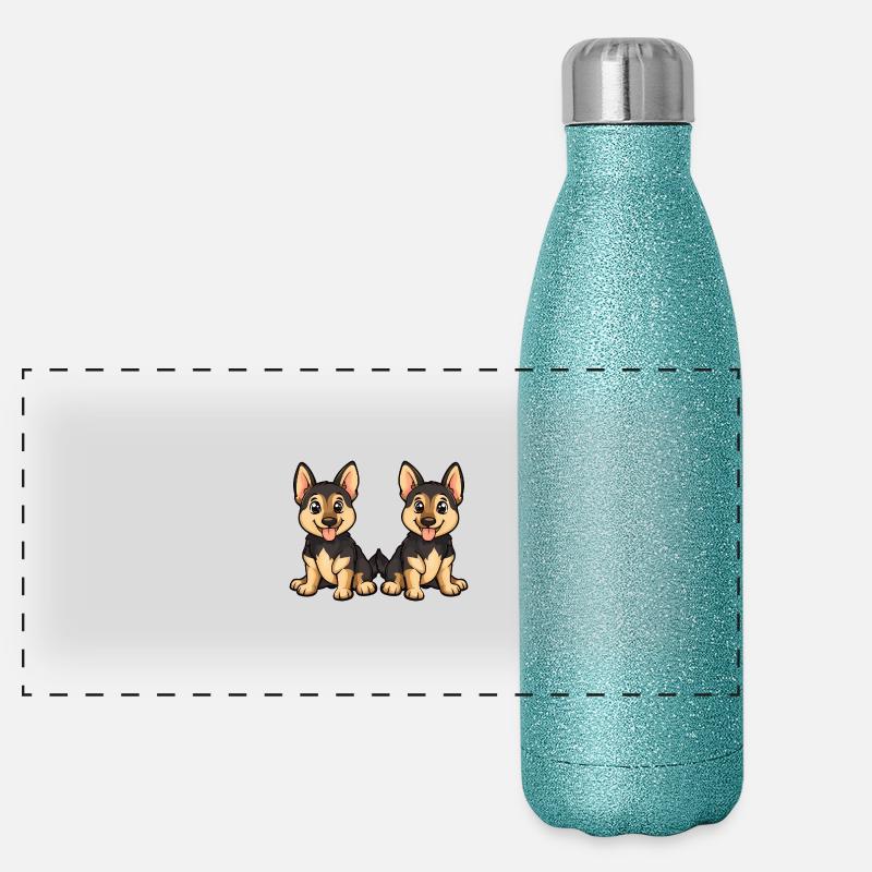 German Shepherd Hund Comic Panorama Glitzer Isolierflasche 500 ml