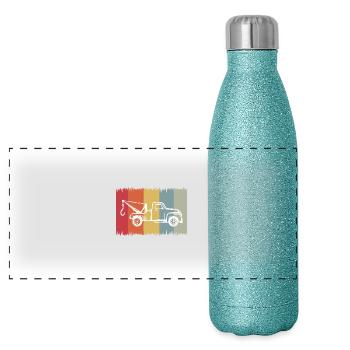 Abschlepper Geschenkideen Retro - Panorama Glitzer Isolierflasche 500 ml - Blau Glitzer - Vorne