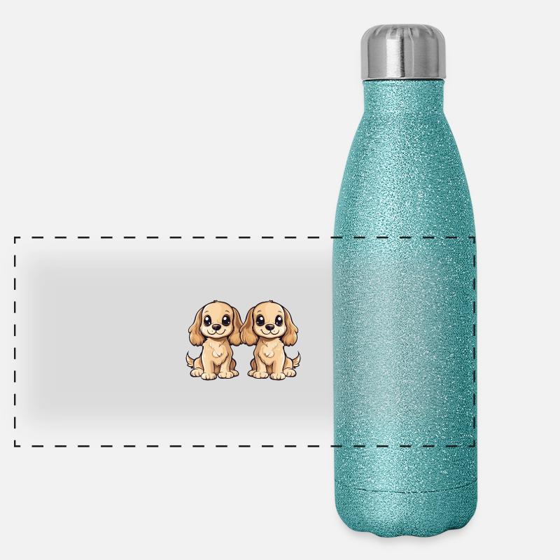 Cocker Spaniel Chien Bande dessinée Gourde isotherme panoramique pailletée 500 ml