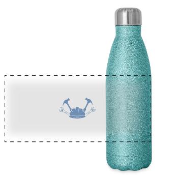 Construction Site Construction Worker Craft Helmet Silhouette - Panoramic Glitter Thermal Bottle 500 ml - blue glitter - Front