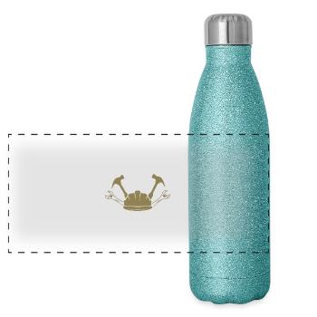 Construction Site Construction Worker Craft Helmet Silhouette - Panoramic Glitter Thermal Bottle 500 ml - blue glitter - Front