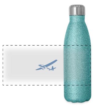 Glider Pilot Silhouette Minimalist - Panoramic Glitter Thermal Bottle 500 ml - blue glitter - Front