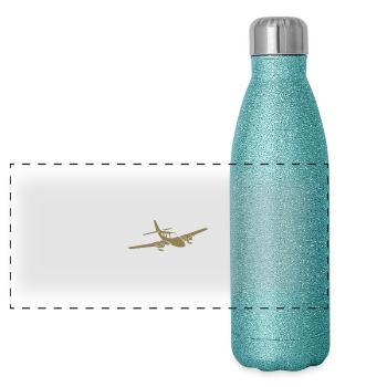 Minimalist propeller plane silhouette - Panoramic Glitter Thermal Bottle 500 ml - blue glitter - Front