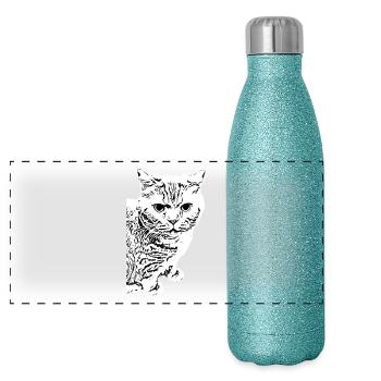 british shorthair cat white white cats - Panoramic Glitter Thermal Bottle 500 ml - blue glitter - Front