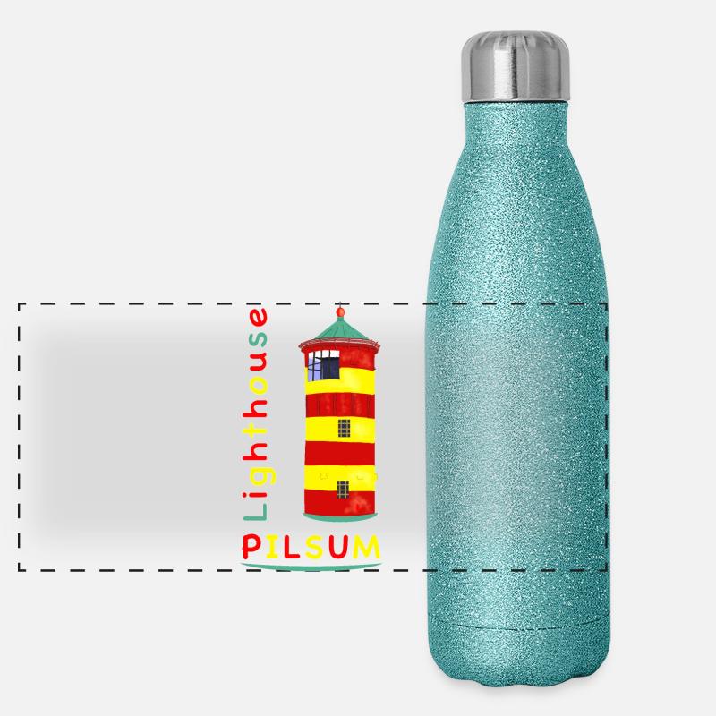 Phare de Pilsum, point de repère, dessin. Gourde isotherme panoramique pailletée 500 ml