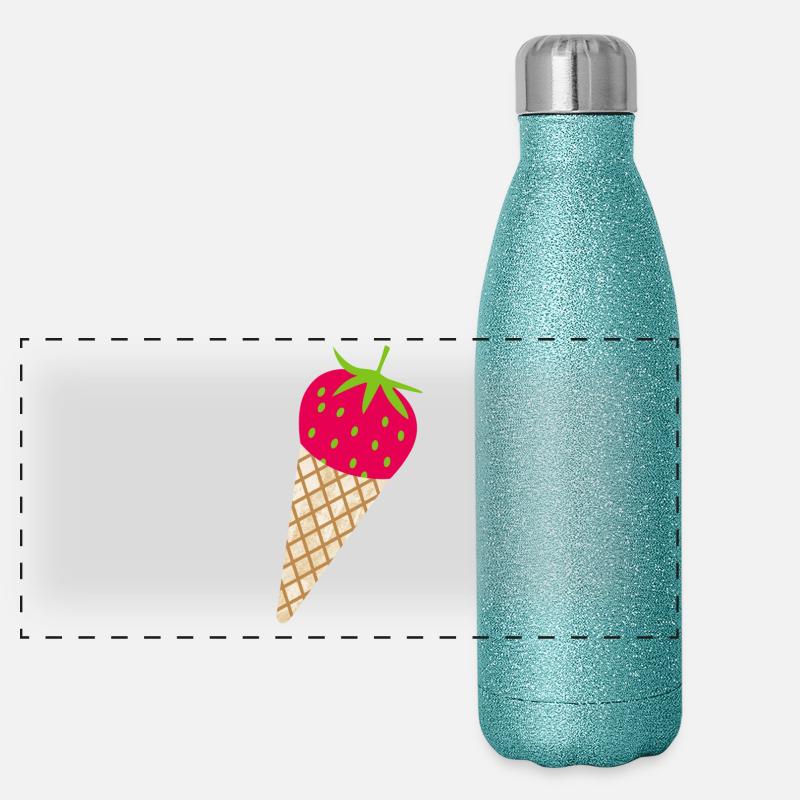 Erdbeere Eis Erdbeerzeit süß lecker Obst Früchte Panorama Glitzer Isolierflasche 500 ml