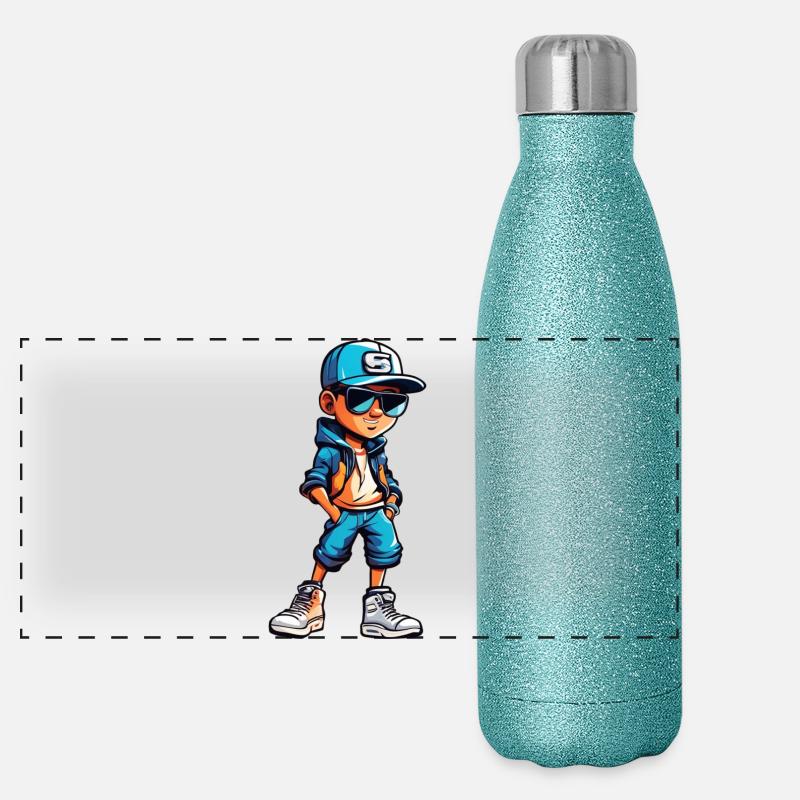 Cooler junger Cartoon-Junge Panorama Glitzer Isolierflasche 500 ml
