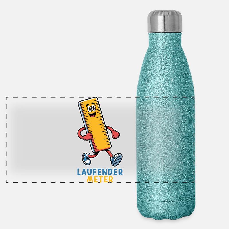 Laufender Meter klein lustig Zwerg Spitzname - Panorama Glitzer Isolierflasche 500 ml - Blau Glitzer