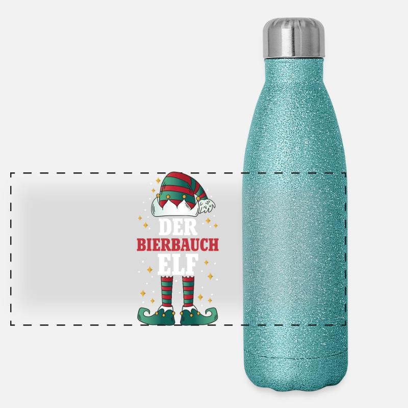 Noël L’Elfe au Ventre de Bière Gourde isotherme panoramique pailletée 500 ml