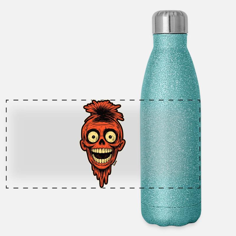 Crimson Skull Mohawk Mascot Panoramic Glitter Thermal Bottle 500 ml