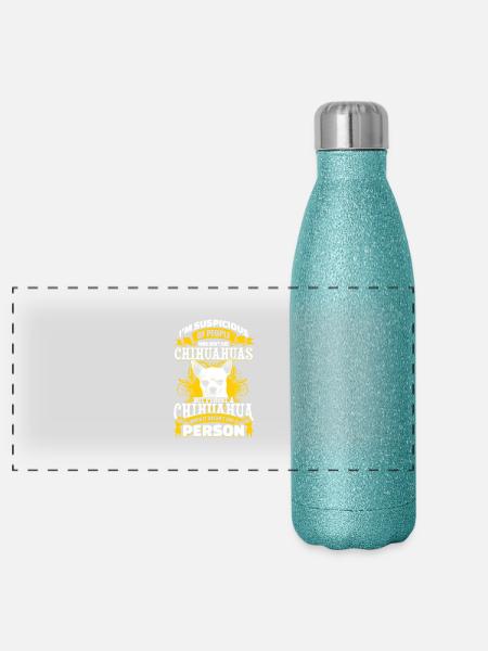 Suspicious Chihuahua - EN - Gourde isotherme panoramique pailletée 500 ml - paillettes bleues - Devant