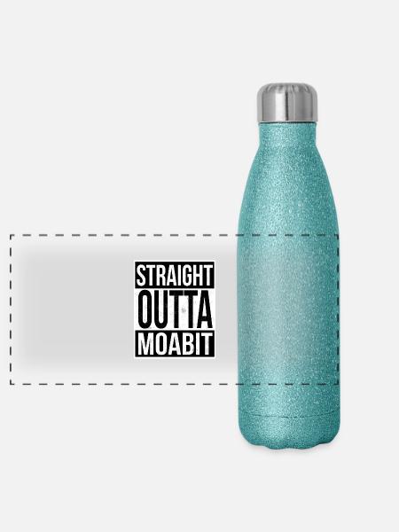 Straight Outta Moabit - Panorama Glitzer Isolierflasche 500 ml - Blau Glitzer - Vorne