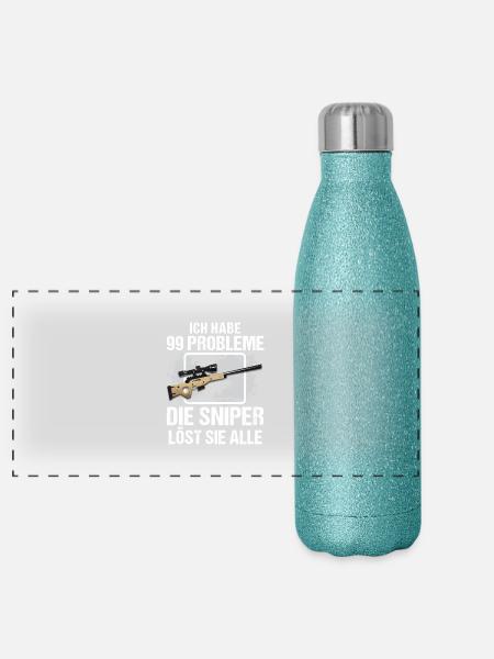 Sniper - sniper löst alle - Panorama Glitzer Isolierflasche 500 ml - Blau Glitzer - Vorne
