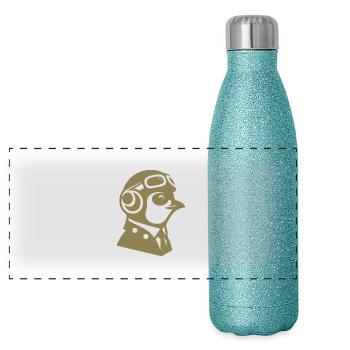 Penguin Pilot Airplane Flying Flight License - Panoramic Glitter Thermal Bottle 500 ml - blue glitter - Front