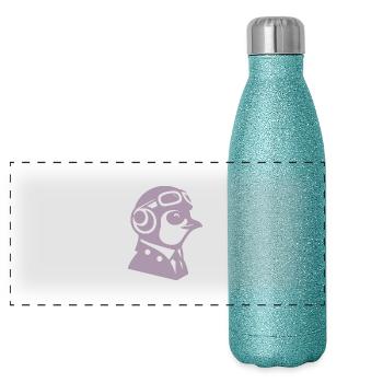 Penguin Pilot Airplane Flying Flight License - Panoramic Glitter Thermal Bottle 500 ml - blue glitter - Front