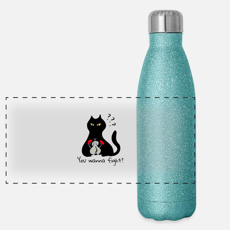 Katze vs. Boxmaus Lustig: Du willst kämpfen? Panorama Glitzer Isolierflasche 500 ml
