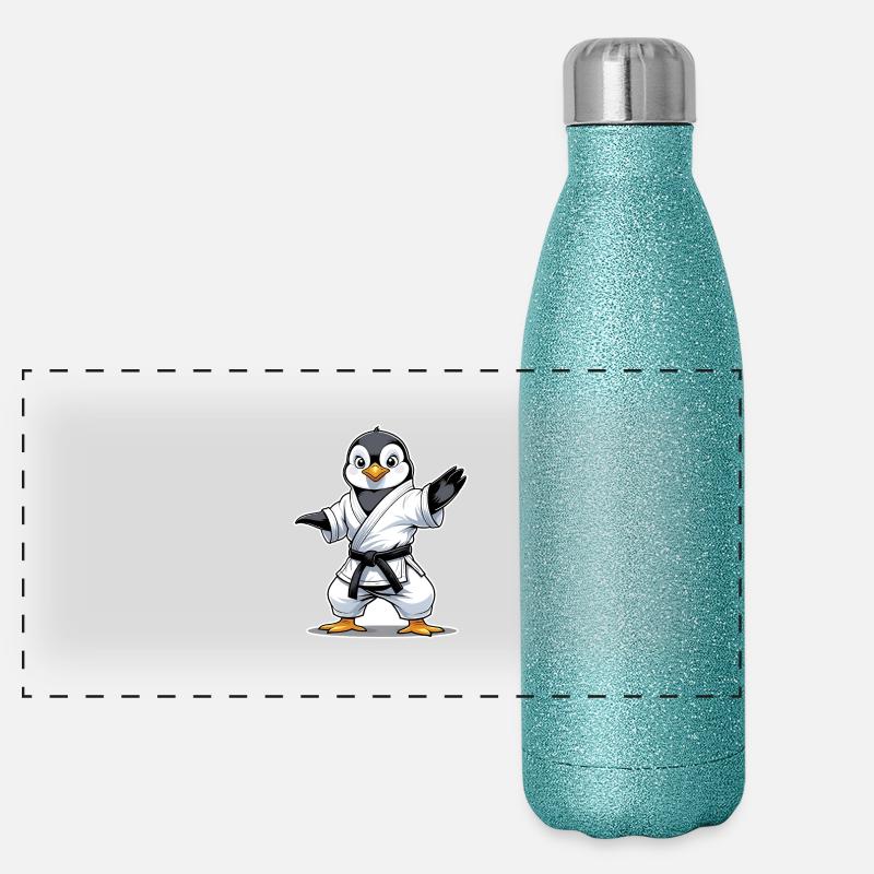 Kampfsport Pinguin- Karate, Kung Fu, Judo Panorama Glitzer Isolierflasche 500 ml