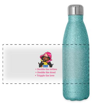 Doubler les rotties, tripler l’amour - Gourde isotherme panoramique pailletée 500 ml - paillettes bleues - Devant