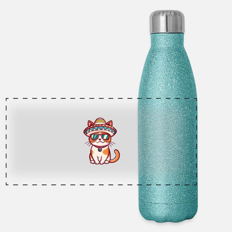 Chat Bande Dessinée Drôle Sombrero Gourde isotherme panoramique pailletée 500 ml