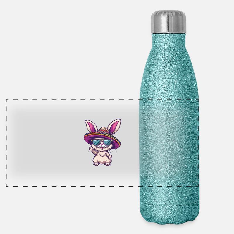 Hase Comic Lustig Sombrero Panorama Glitzer Isolierflasche 500 ml