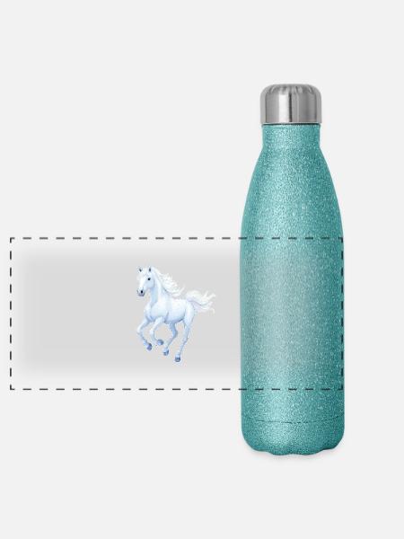 Cheval - Gourde isotherme panoramique pailletée 500 ml - paillettes bleues - Devant