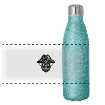 Capitaine Crâne de pirate - Gourde isotherme panoramique pailletée 500 ml - paillettes bleues - Devant