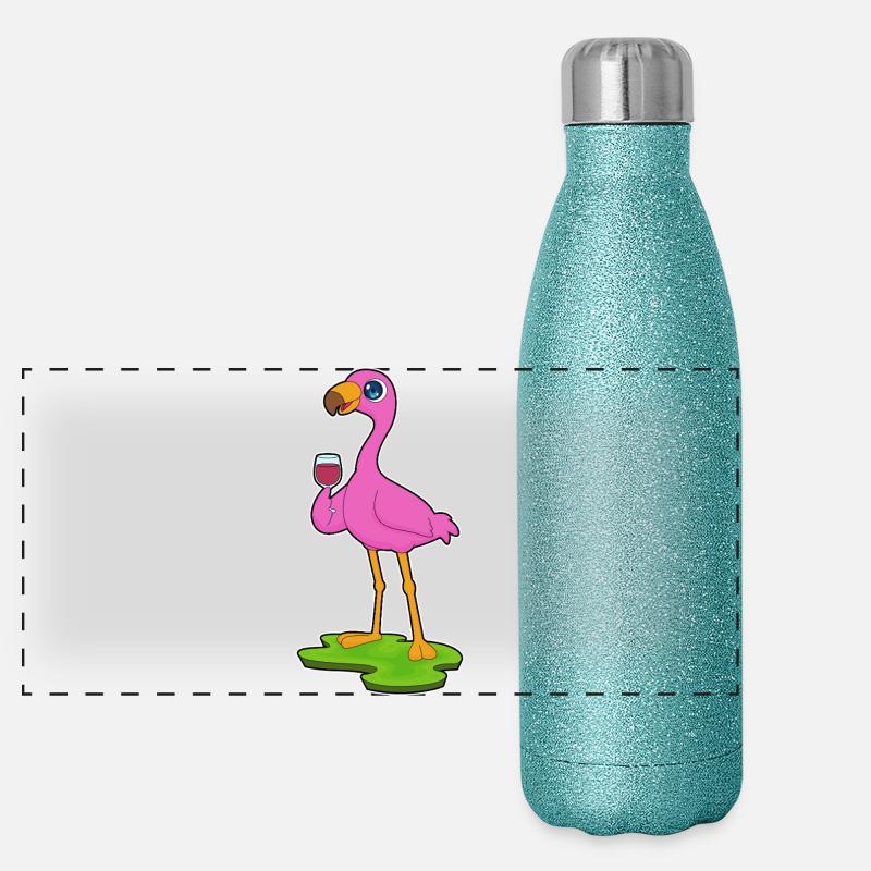 Flamingo Red Wine Panoramic Glitter Thermal Bottle 500 ml