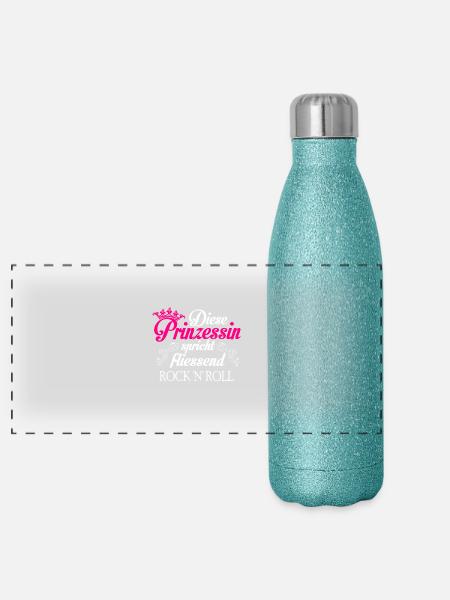 Rock 'n' Roll - Prinzessin - Panorama Glitzer Isolierflasche 500 ml - Blau Glitzer - Vorne