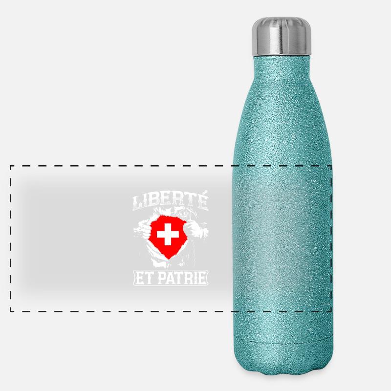 Liberté et Patrie - Schweiz - Panorama Glitzer Isolierflasche 500 ml - Blau Glitzer
