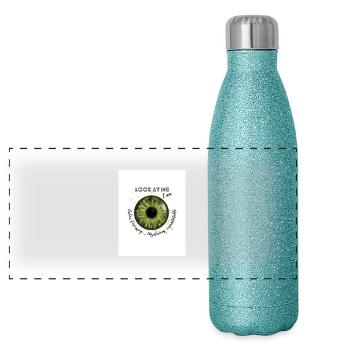 Green eyes ) - Panoramic Glitter Thermal Bottle 500 ml - blue glitter - Front