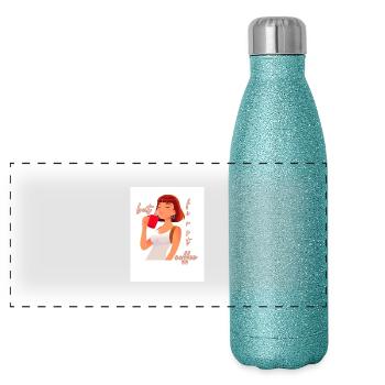 Mais d’abord le café - Gourde isotherme panoramique pailletée 500 ml - paillettes bleues - Devant
