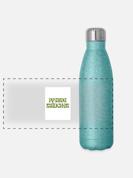 PFERDEMÄDCHEN Retro-Design - Panorama Glitzer Isolierflasche 500 ml - Blau Glitzer - Vorne