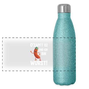 Cool sausage - Panoramic Glitter Thermal Bottle 500 ml - blue glitter - Front