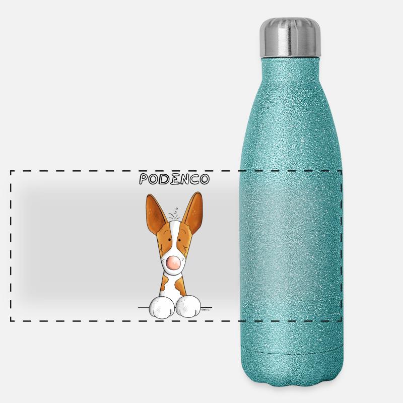 Abenteuerlustiger Podenco Panorama Glitzer Isolierflasche 500 ml