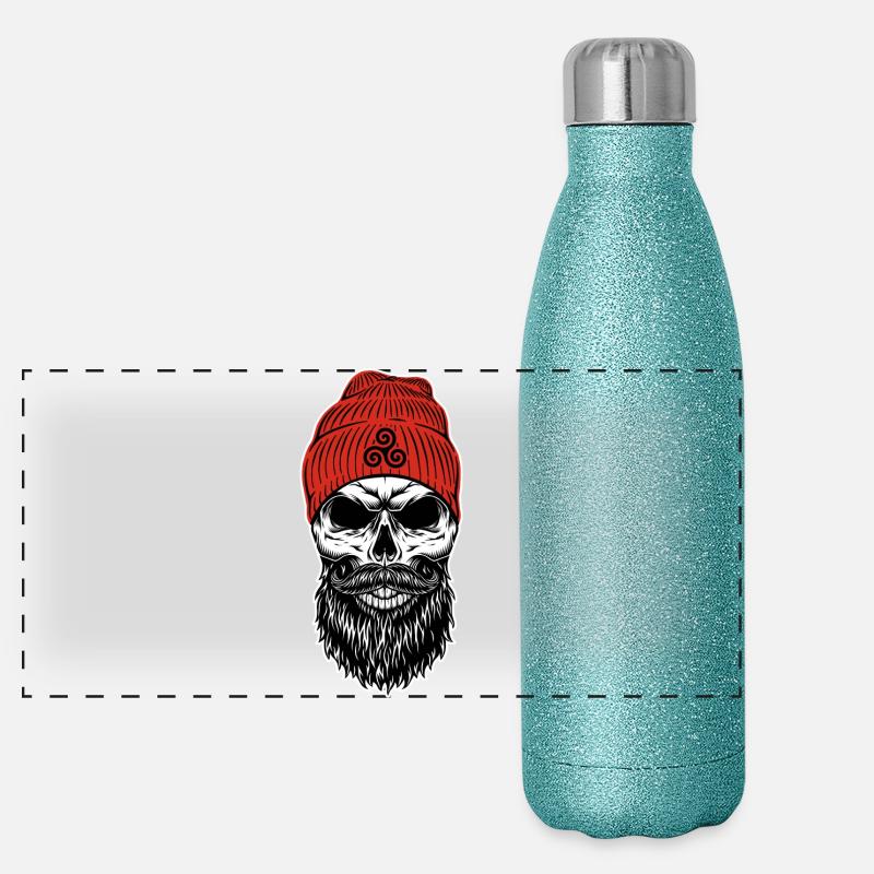 Bonnet Rouge Tête de mort avec Triskell Gourde isotherme panoramique pailletée 500 ml