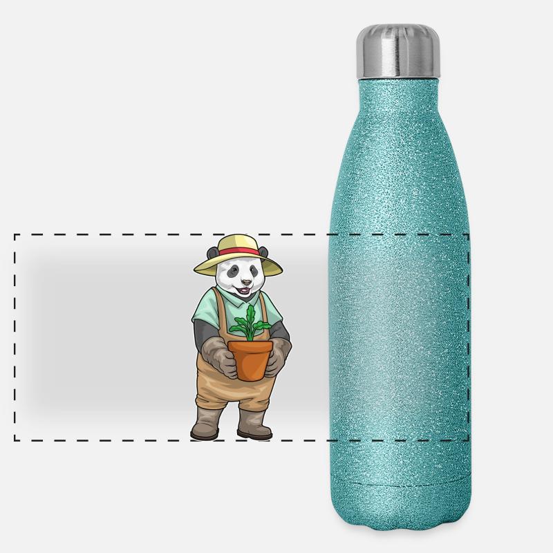 Panda Gärtner Setzling Garten Panorama Glitzer Isolierflasche 500 ml