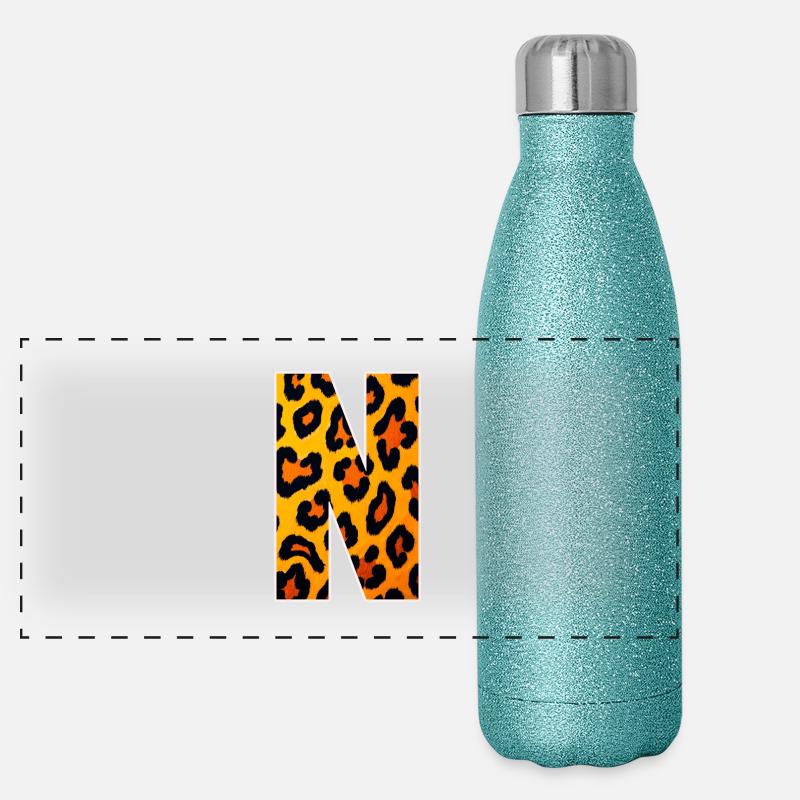 Neon Leopard Print YellowOrange Panoramic Glitter Thermal Bottle 500 ml