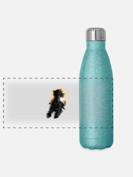 3D Pferd - Panorama Glitzer Isolierflasche 500 ml - Blau Glitzer