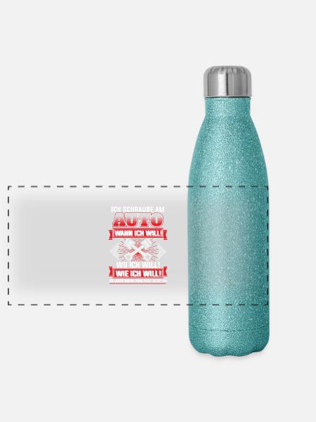 Schraube Auto wann wo wie - Panorama Glitzer Isolierflasche 500 ml - Blau Glitzer - Vorne